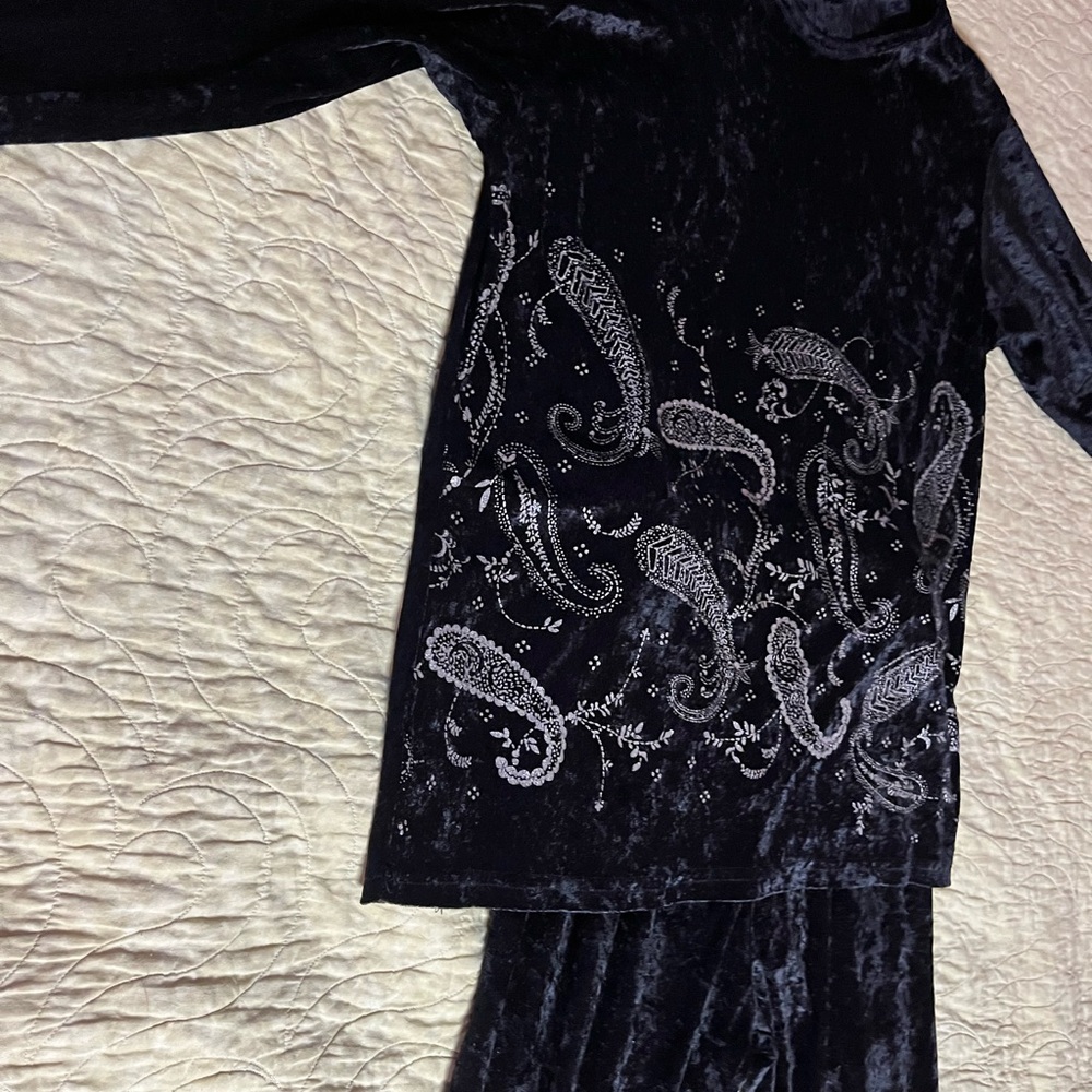 Black Velvet Paisley Top and Pants Set
